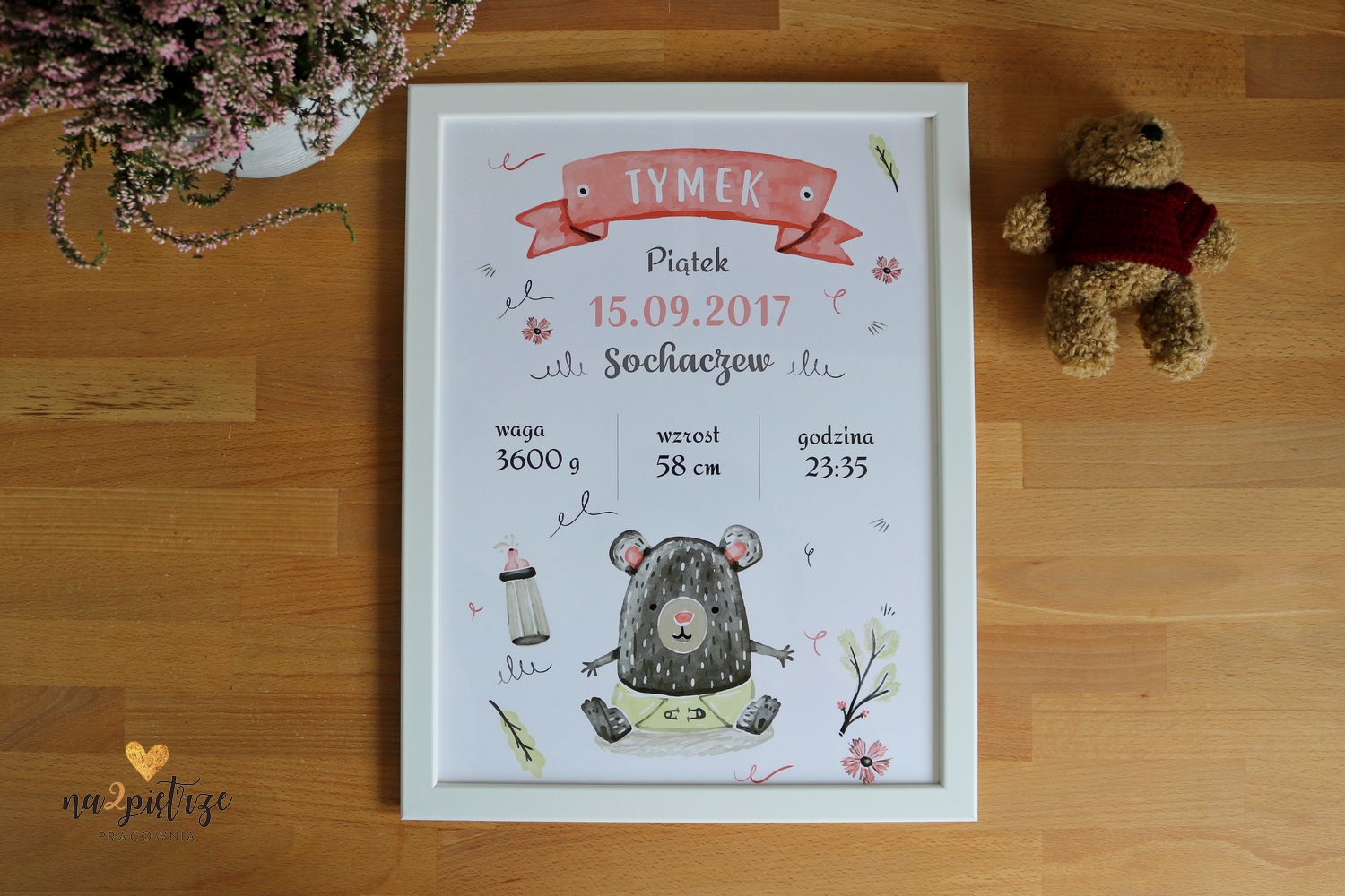 metryczka brązowy miś